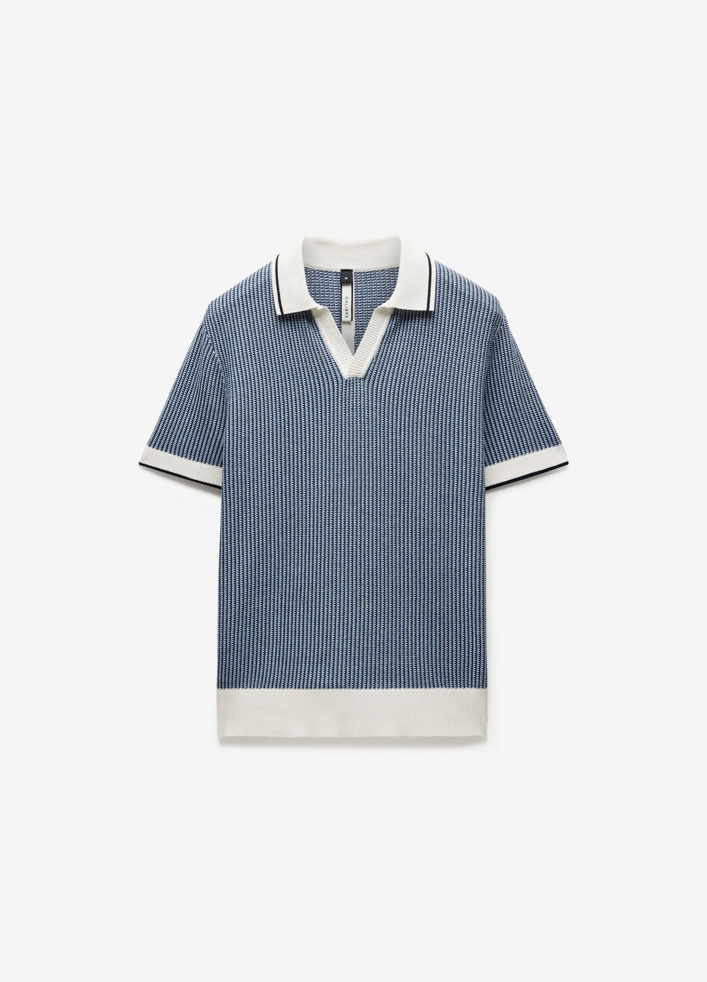 Textured Stitch Knit Polo Blue