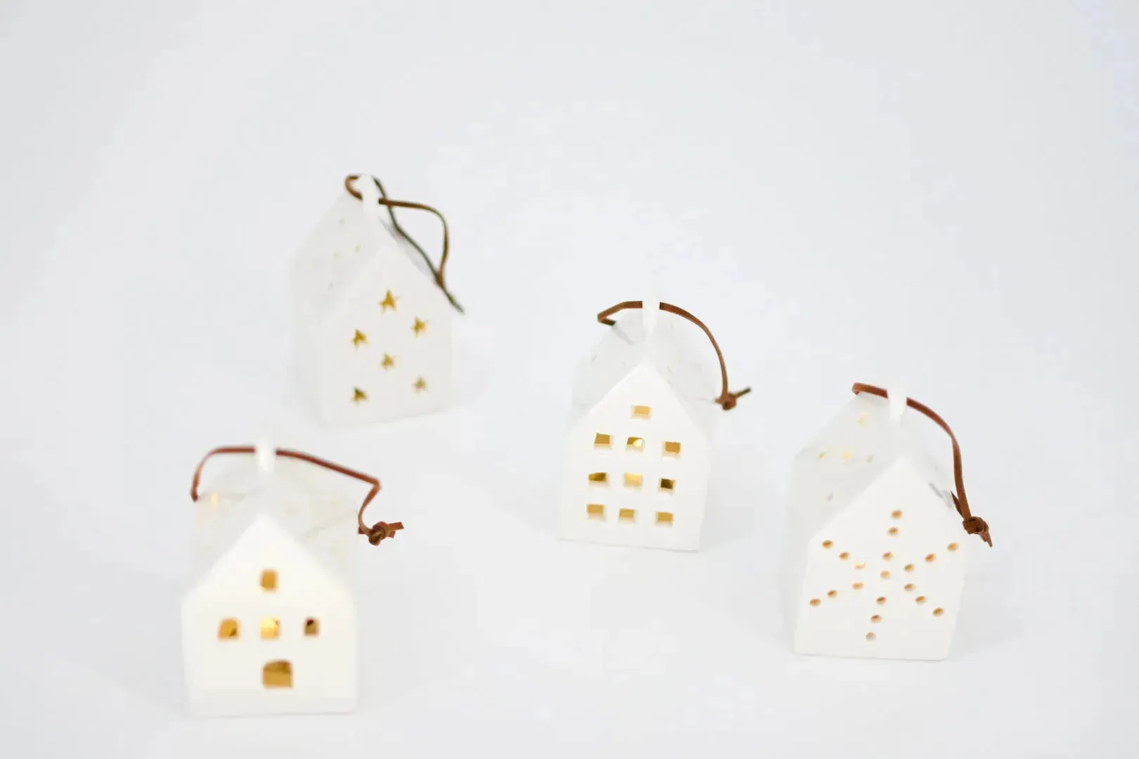 White Ceramic LED House Ornament, 4 Styles