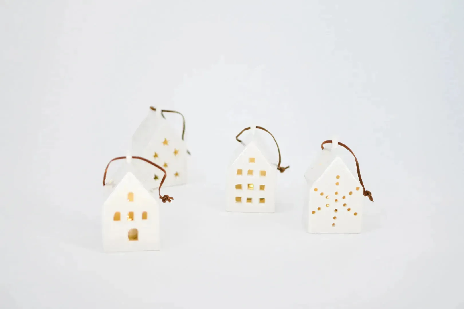 White Ceramic LED House Ornament, 4 Styles