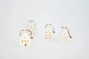 White Ceramic LED House Ornament, 4 Styles