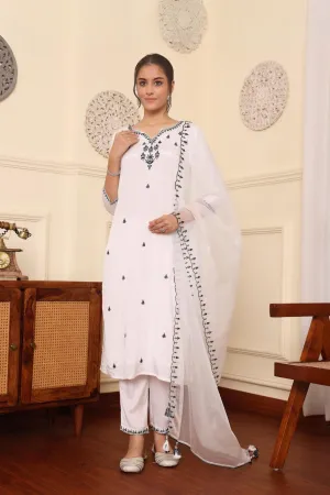 White Shantoon Embroidered Kurta Pant Set With Dupatta